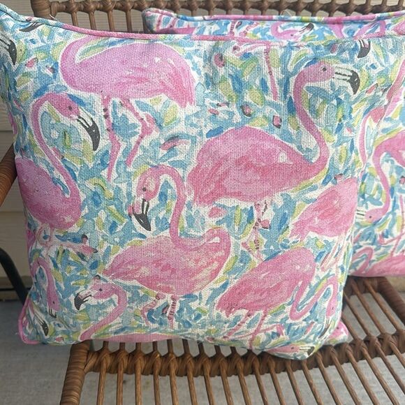 Flamingo Tropical Printed Outdoor Pillows 16”x16” - Picture 2 of 4